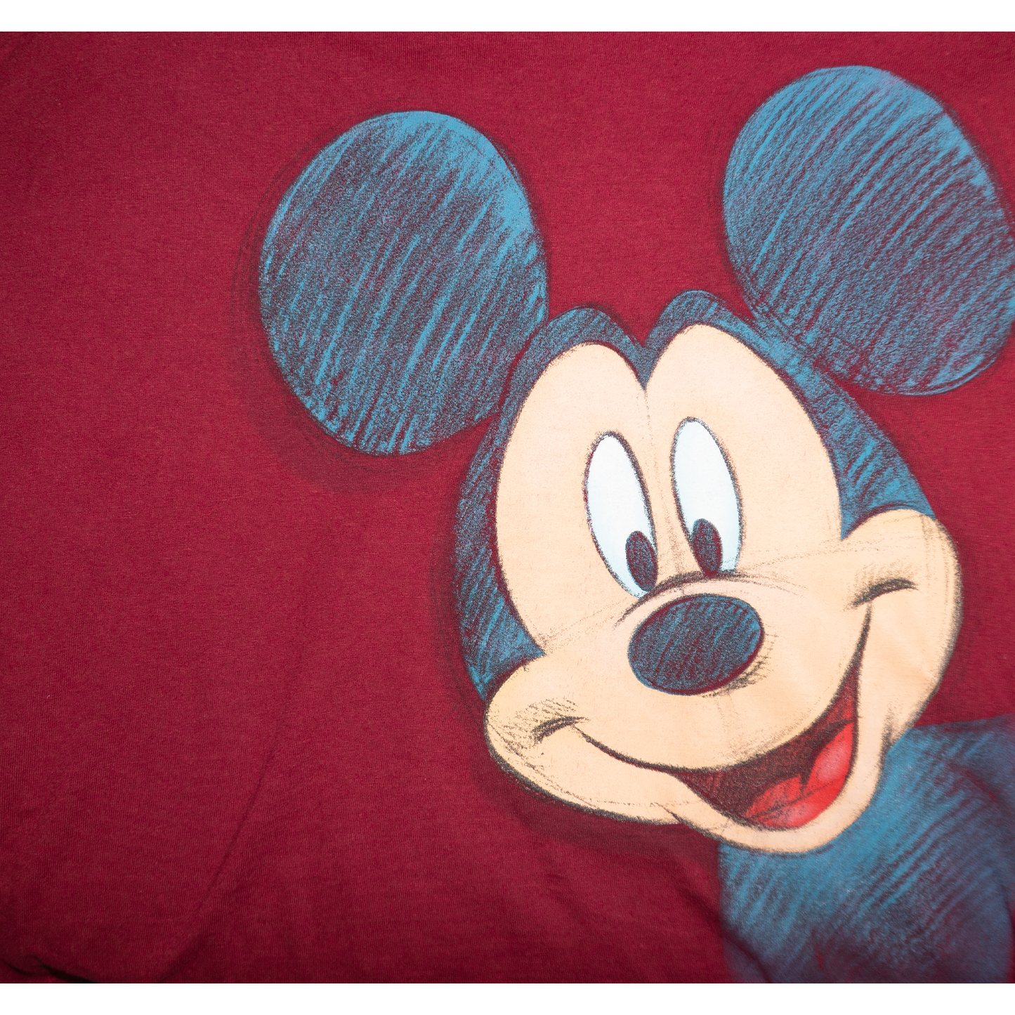 ワインレッド顔のぞきミッキーTシャツ