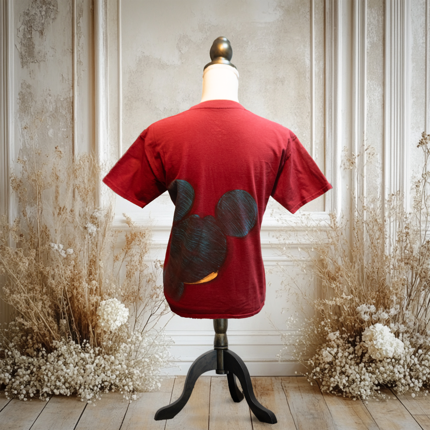 ワインレッド顔のぞきミッキーTシャツ