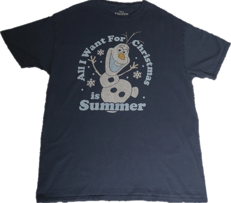 オラフのALL I WANT FOR CHRISTMAS IS SUMMERTシャツ【ネイビー】