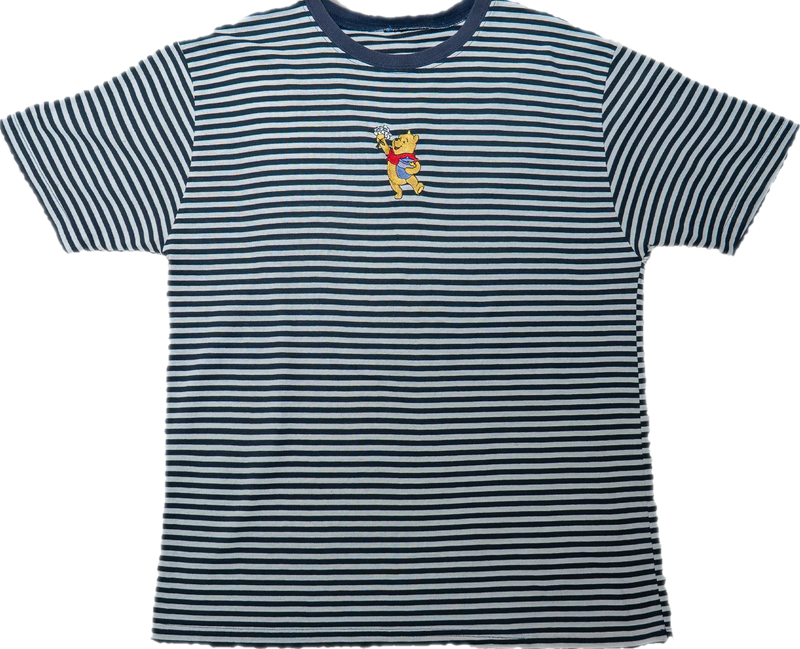 プーさんの刺繍ボーダーTシャツ【ホワイト×ネイビー】