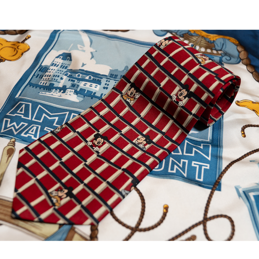 レトロミッキーの赤チェックヴィンテージネクタイ【Mickey Unlimited】