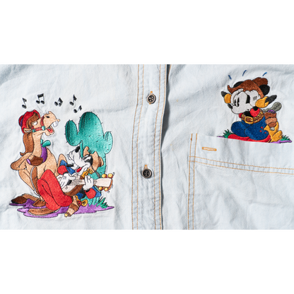 ミッキー＆グーフィー ウエスタン刺繍 ライトデニムシャツ【90s　 Disney Store】