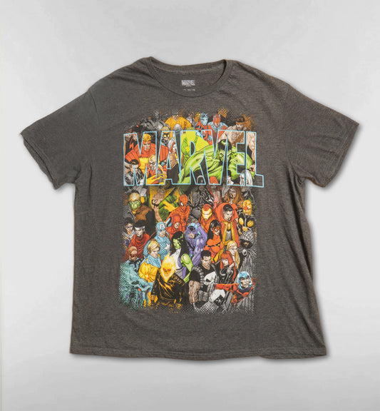 MARVELロゴ総柄Tシャツ【グレー】