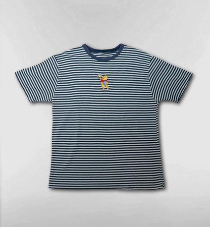 プーさんの刺繍ボーダーTシャツ【ホワイト×ネイビー】