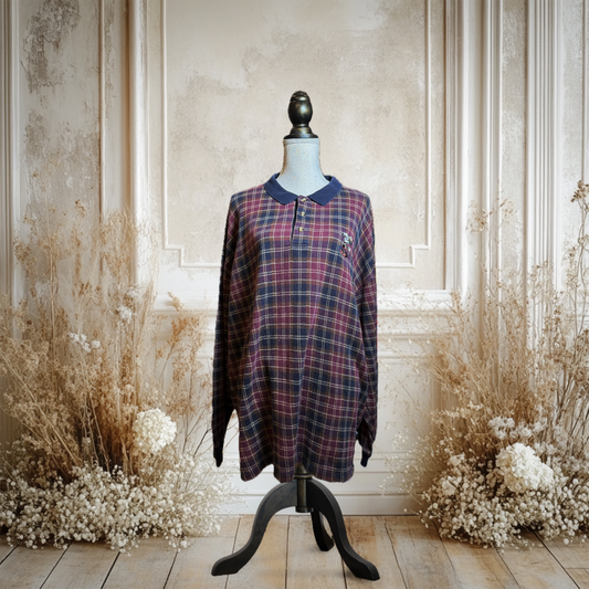 ミッキーのチェックロングポロロングTシャツ【90's】