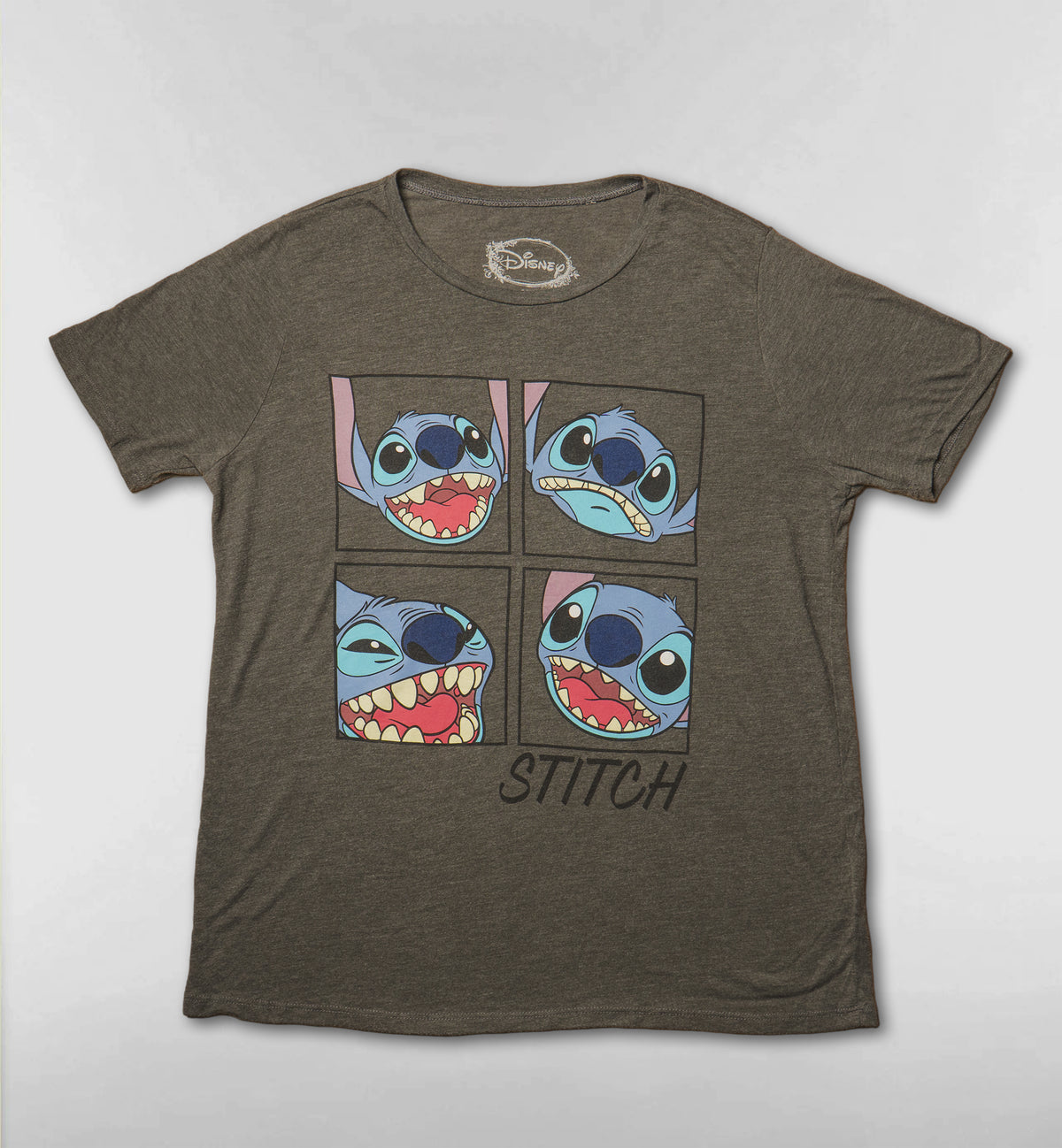 スティッチの4コマフェイスTシャツ【チャコール】