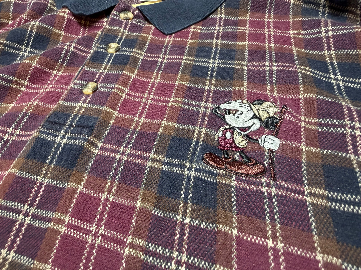 ミッキーのチェックロングポロロングTシャツ【90's】