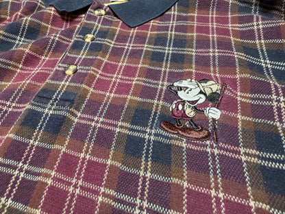 ミッキーのチェックロングポロロングTシャツ【90's】