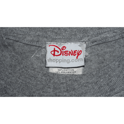 Disney label on a gray T-shirt made of 50% cotton and 50% polyester.