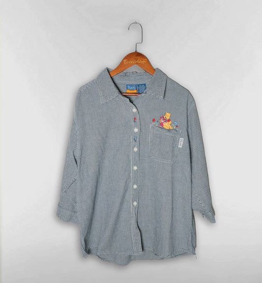 プー刺繍ギンガムチェックシャツ