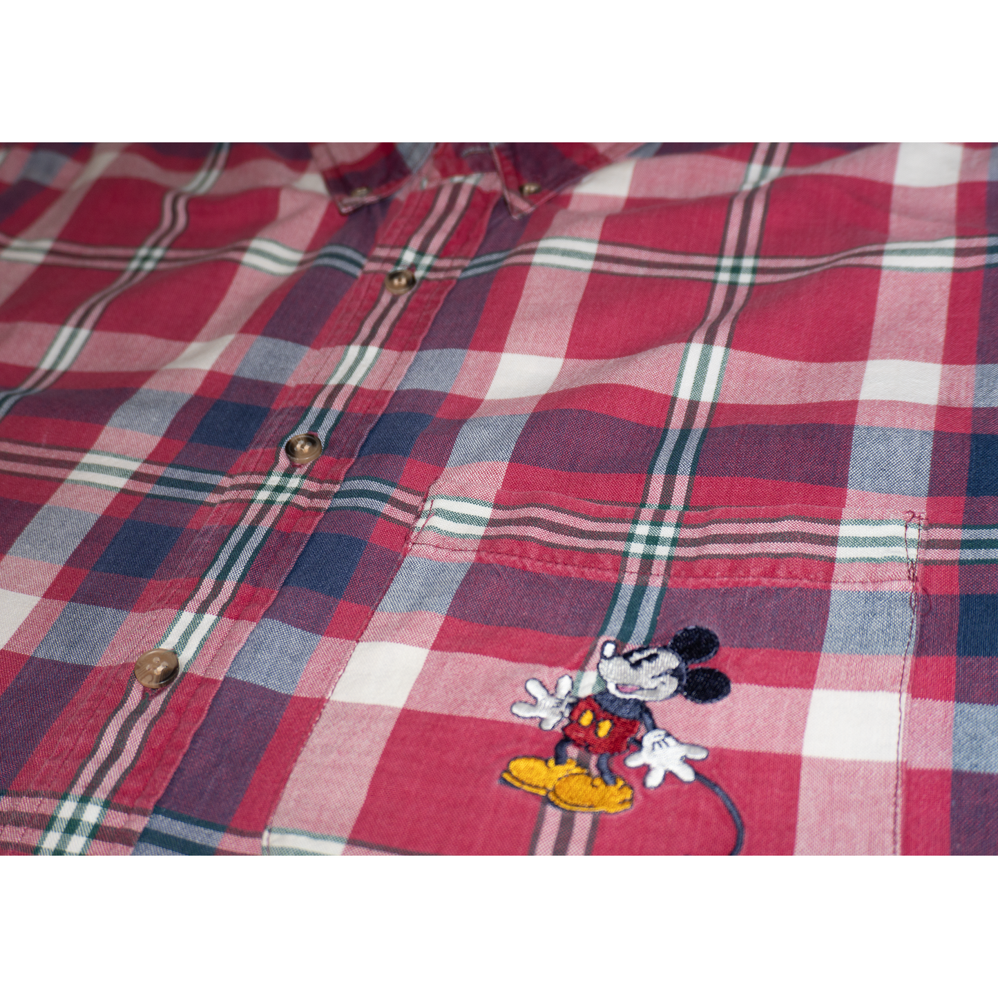 ミッキーでっかいワンポイントチェックシャツ【90's】