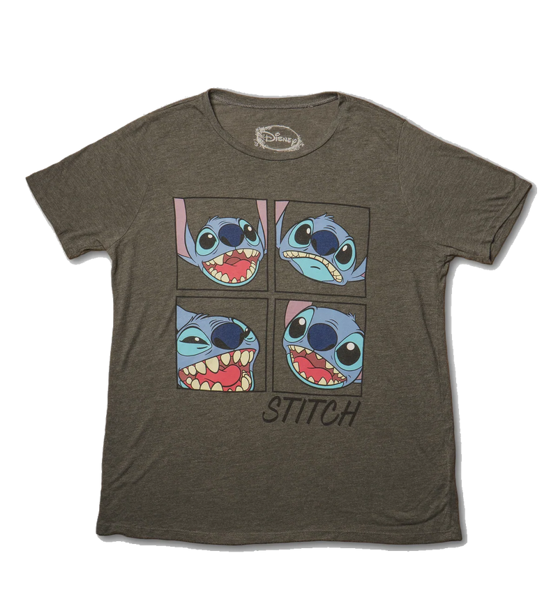 スティッチの4コマフェイスTシャツ【チャコール】