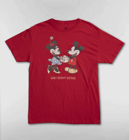 WDWミッキー＆ミニー手繋ぎTシャツ【レッド】
