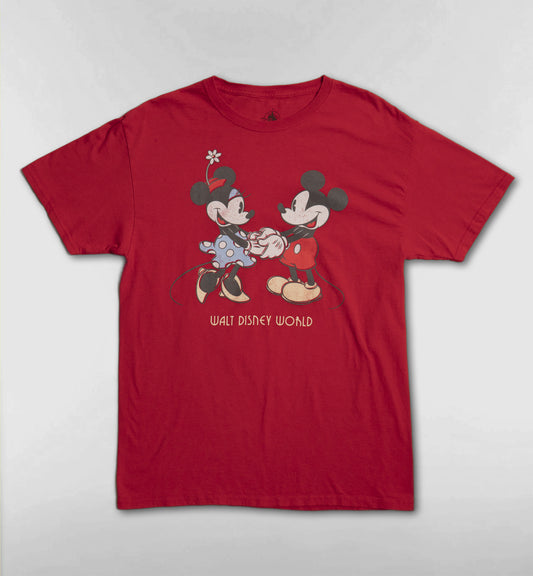WDWミッキー＆ミニー手繋ぎTシャツ【レッド】